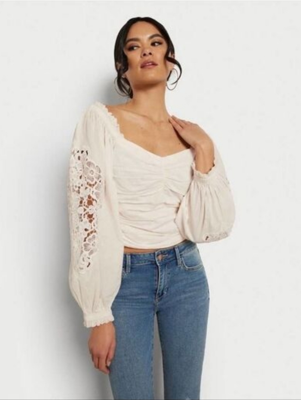 Sam Edelman Stevie Laced Long Sleeve Blouse Women's M Peasant Boho